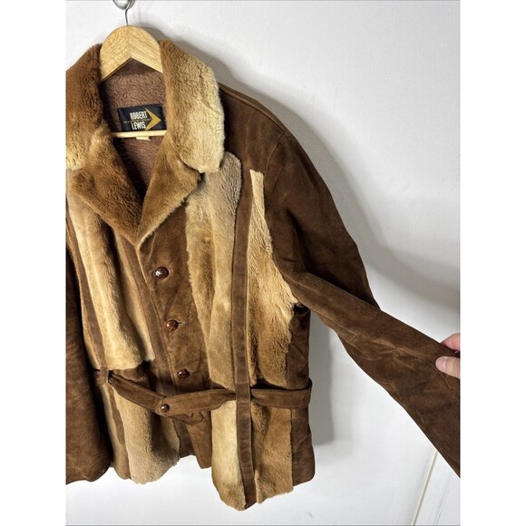 Robert Lewis 70s Shearling Suede Coat Men’s Large 44 Hippie Boho Western Jacket - Picture 4 of 13